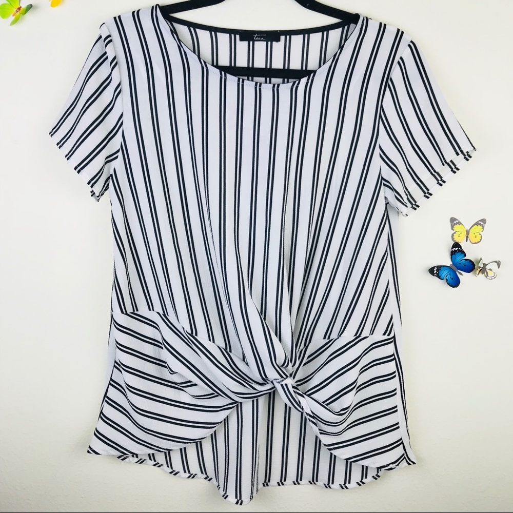 Tua Striped Knot Short Sleeve Top